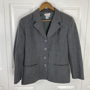 Talbots Size 6 100% Worsted Wool Gray Blazer Jacket Spots Coat Button pockets